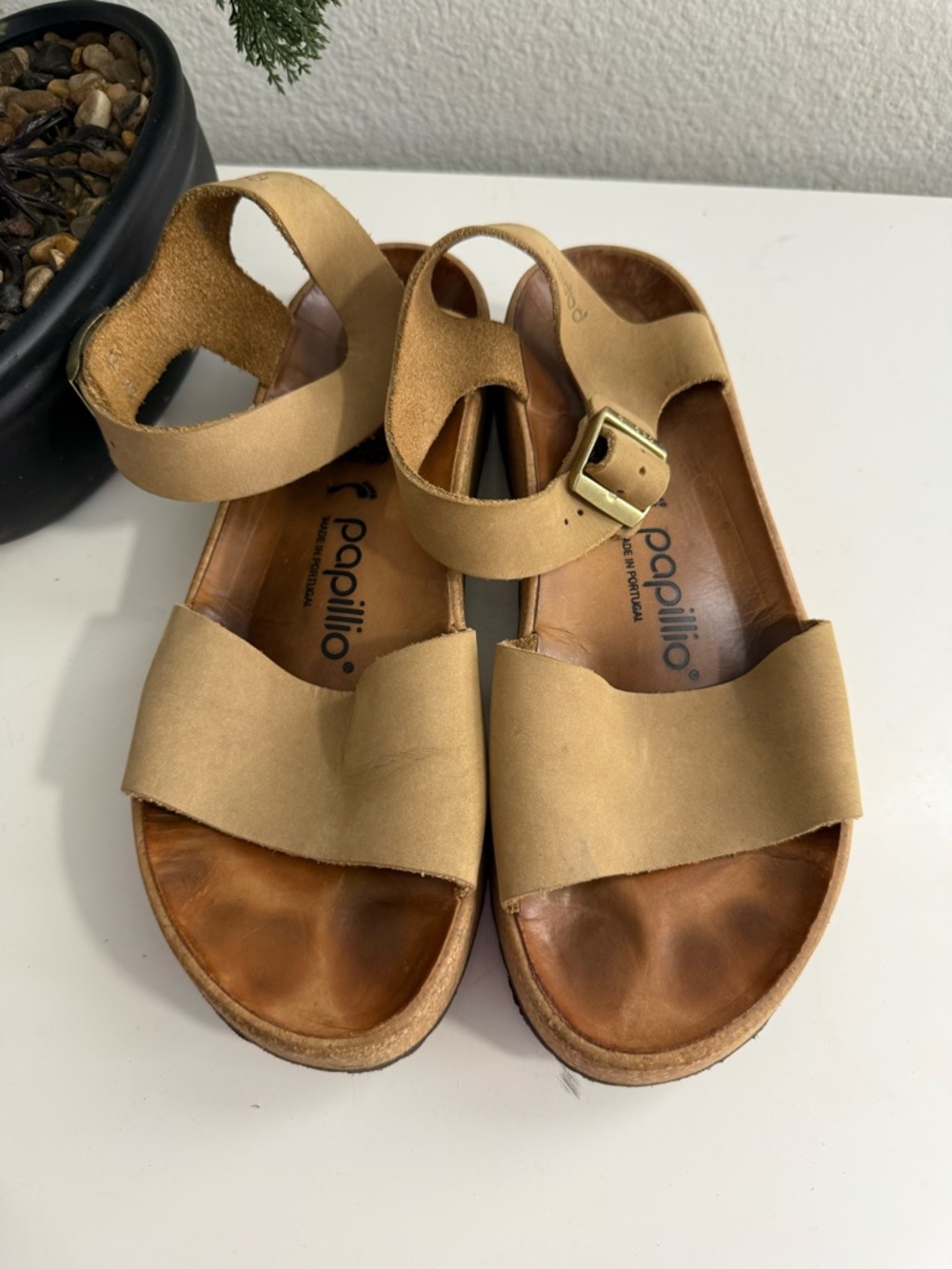Birkenstock Papillio Glenda Tan Cork Platform Sandals with Gold Buckle - Picture 2 of 7